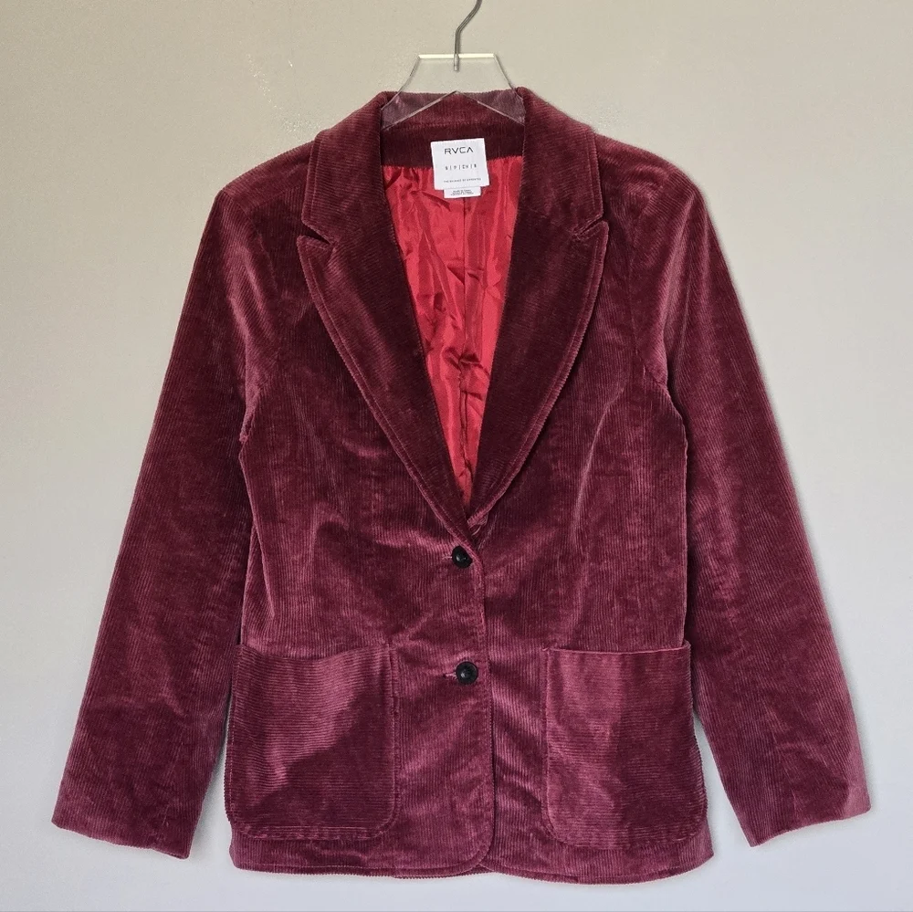 RVCA Women's Burgundy Corduroy Two-Button Blazer Size S/8 Academia Preppy